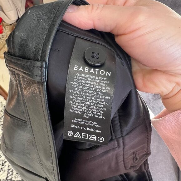 Babaton  faux leather Pleated wide legs pants, Black, Size 2 K44 - Picture 11 of 12